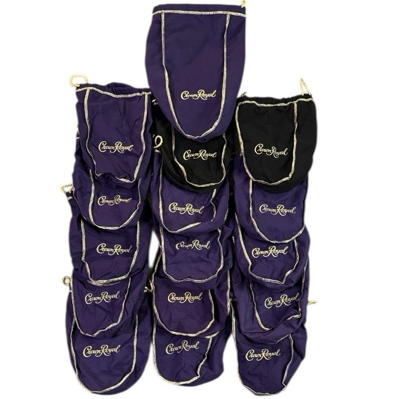 Crown Royal Purple & Black Gold Cloth Bags 16 Lot