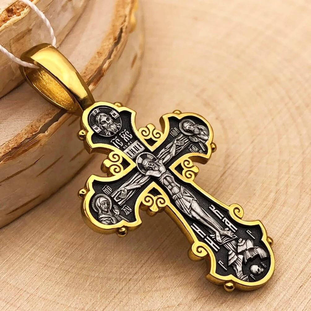 925 Silver, 999 Gold Plated Crucifixion of Christ  image of the Guardian Angel