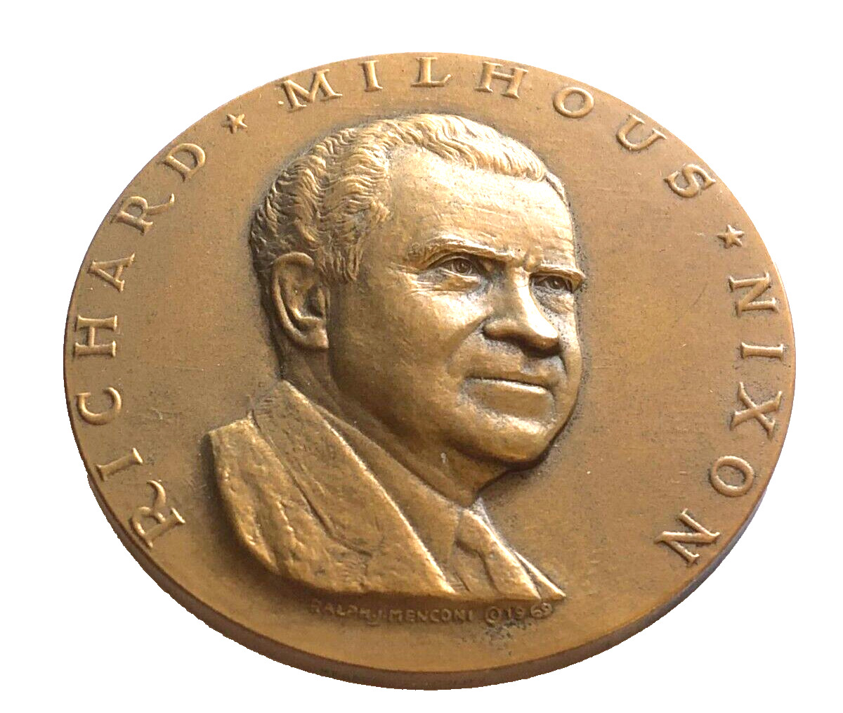 Richard Nixon Official Bronze Commemorative 1969 Inauguration Medal w/Stand