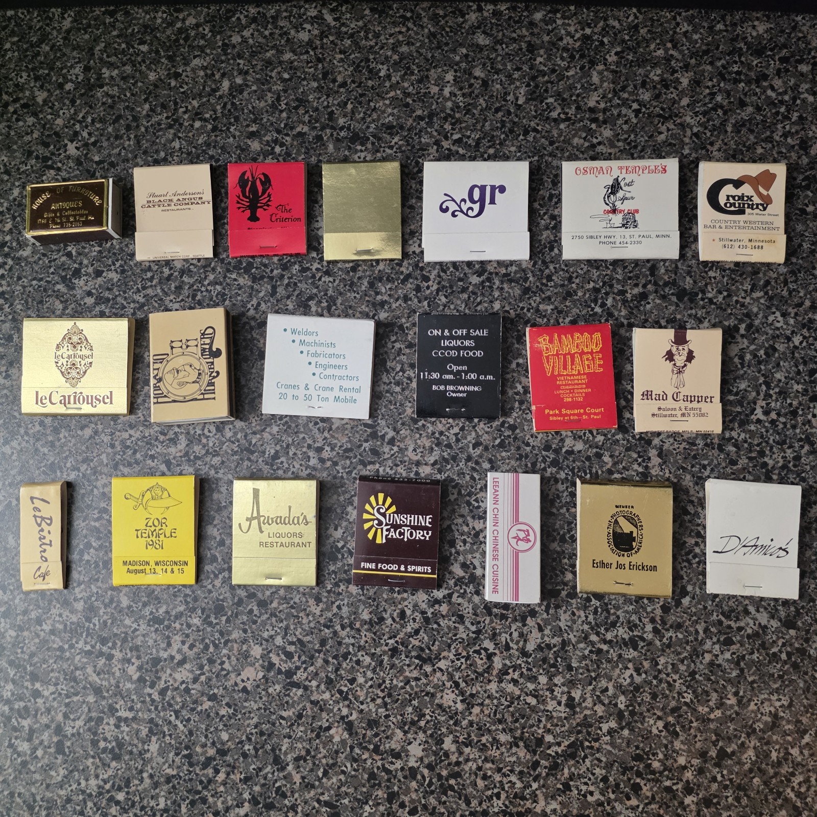 Vintage Minnesota Twin Cities Matchbooks Lot of 20 Restaurants Bars Hotels
