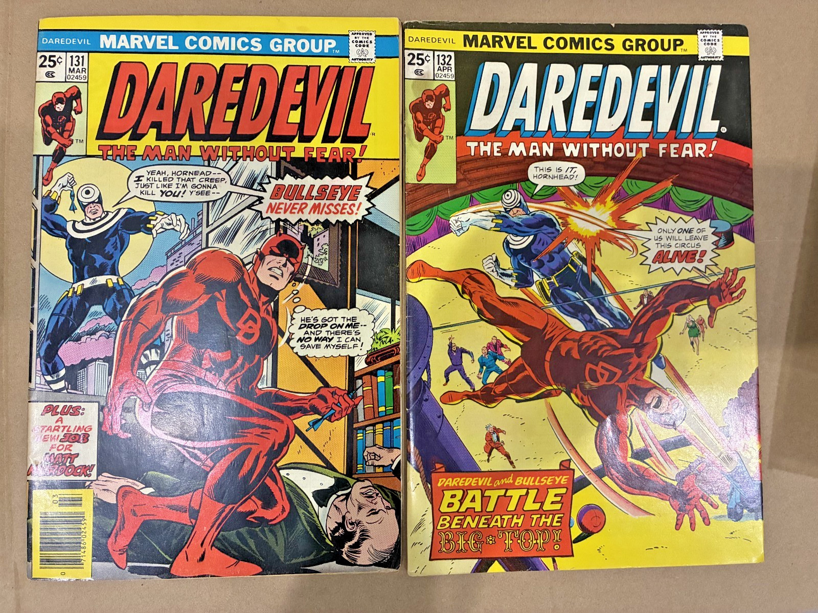 Daredevil #131 & #132 (1976) 1st & 2nd Bullseye Marvel Bronze Age KEY LOT