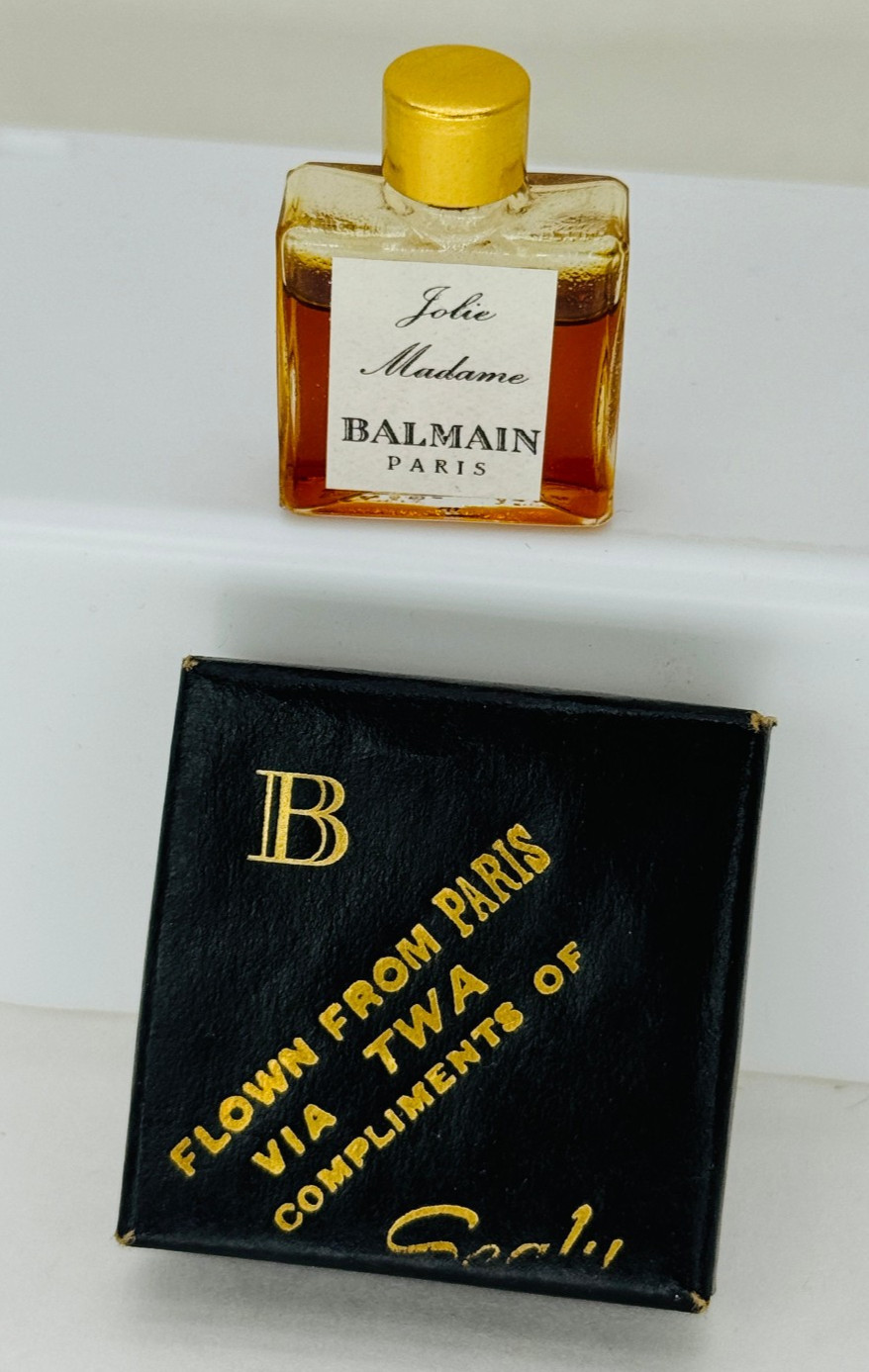 Vintage Balmain Jolie Madame Perfume TWA Sealy Promo Box leather moss chypre
