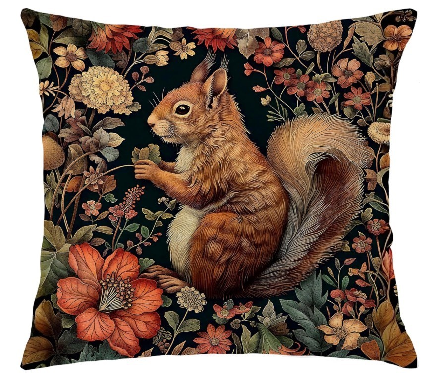 Vintage Dark Floral Pillow Covers 18x18 Double-Sided, Dark Cottagecore Squirrel