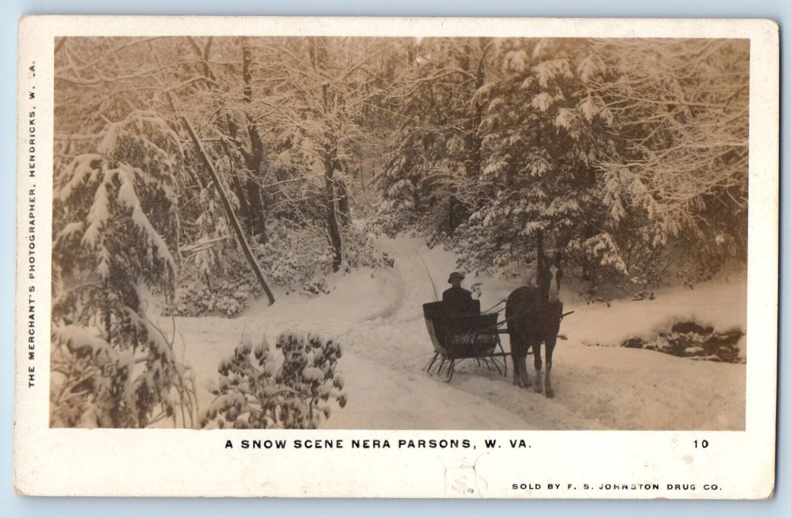 Nera Parsons West Virginia WV Postcard RPPC Photo A Snow Scene Horse Sleigh