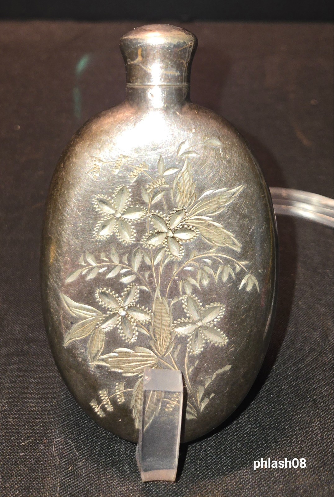 Antique Silver Plated Perfume Flask Bottle, Engraved floral Pattern (CAB HR.CC)