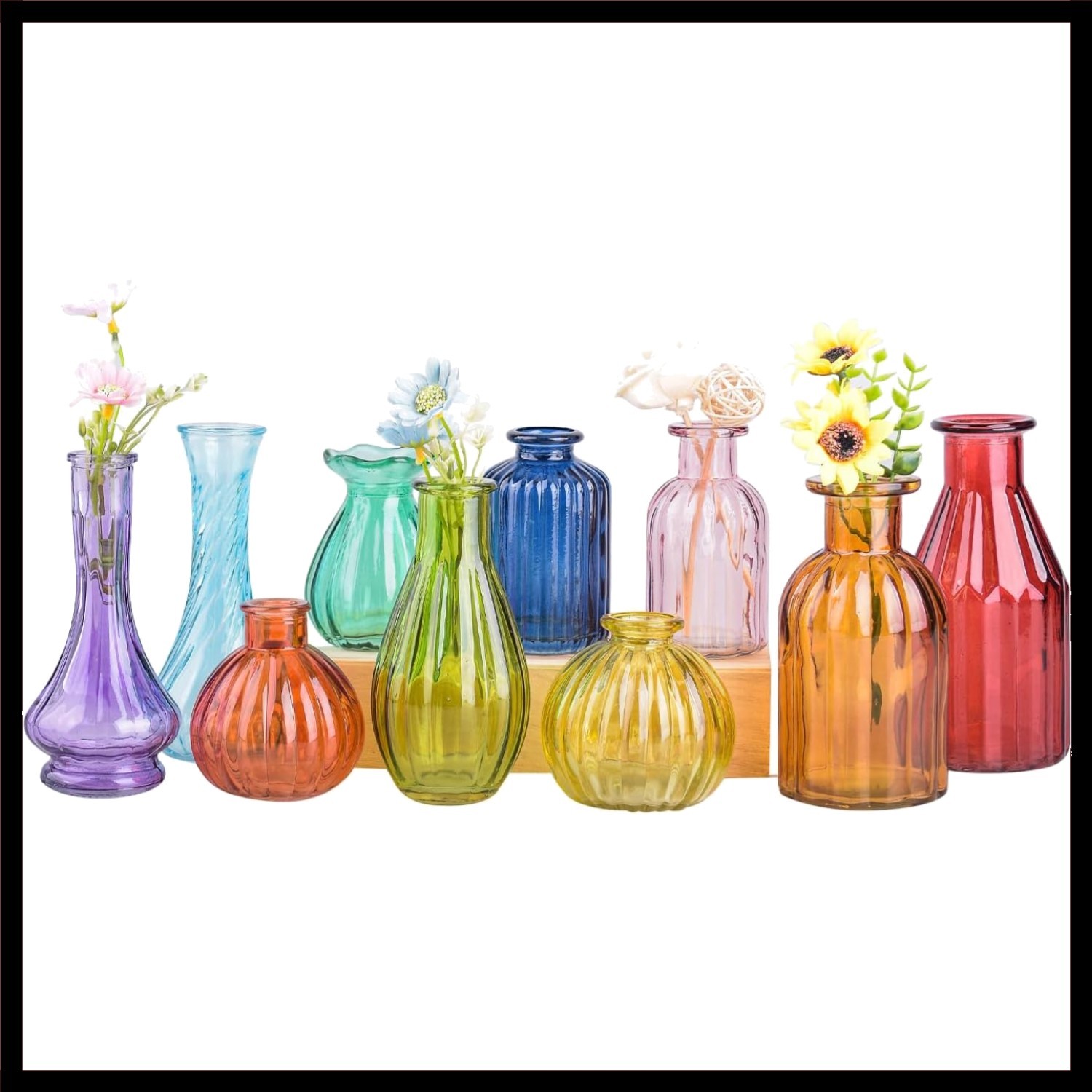 Art Deco Glass Bud Vases Set - 10 Vintage Sturdy Vases for Elegant Centerpieces