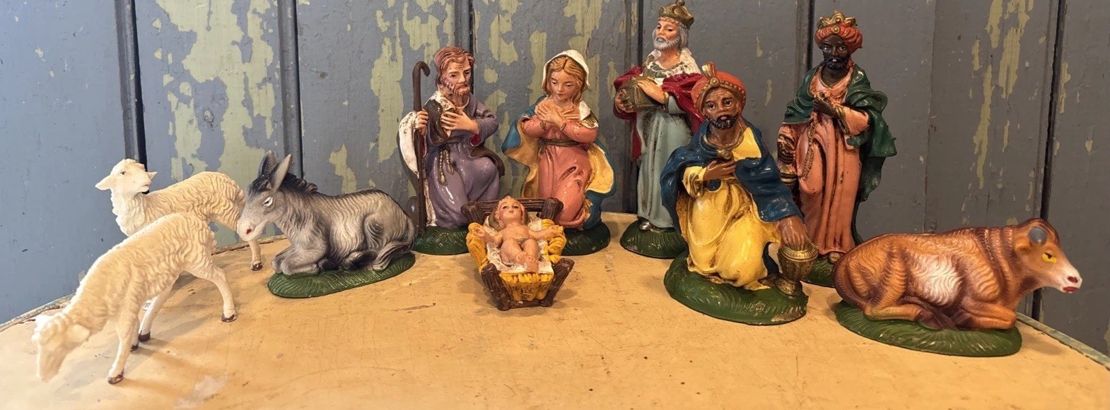 10 Vtg Plastic Nativity Figures Italy Christmas Jesus Mary Joseph Wiseman Sheep