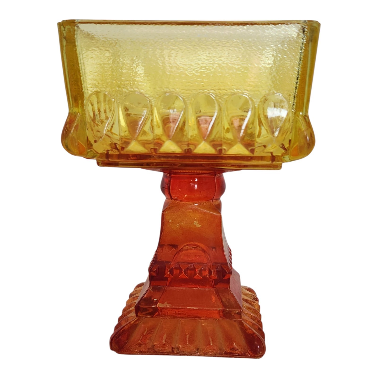 Vintage Amberina Glass Square Pedestal Compote Candy Dish L.E. Smith Style