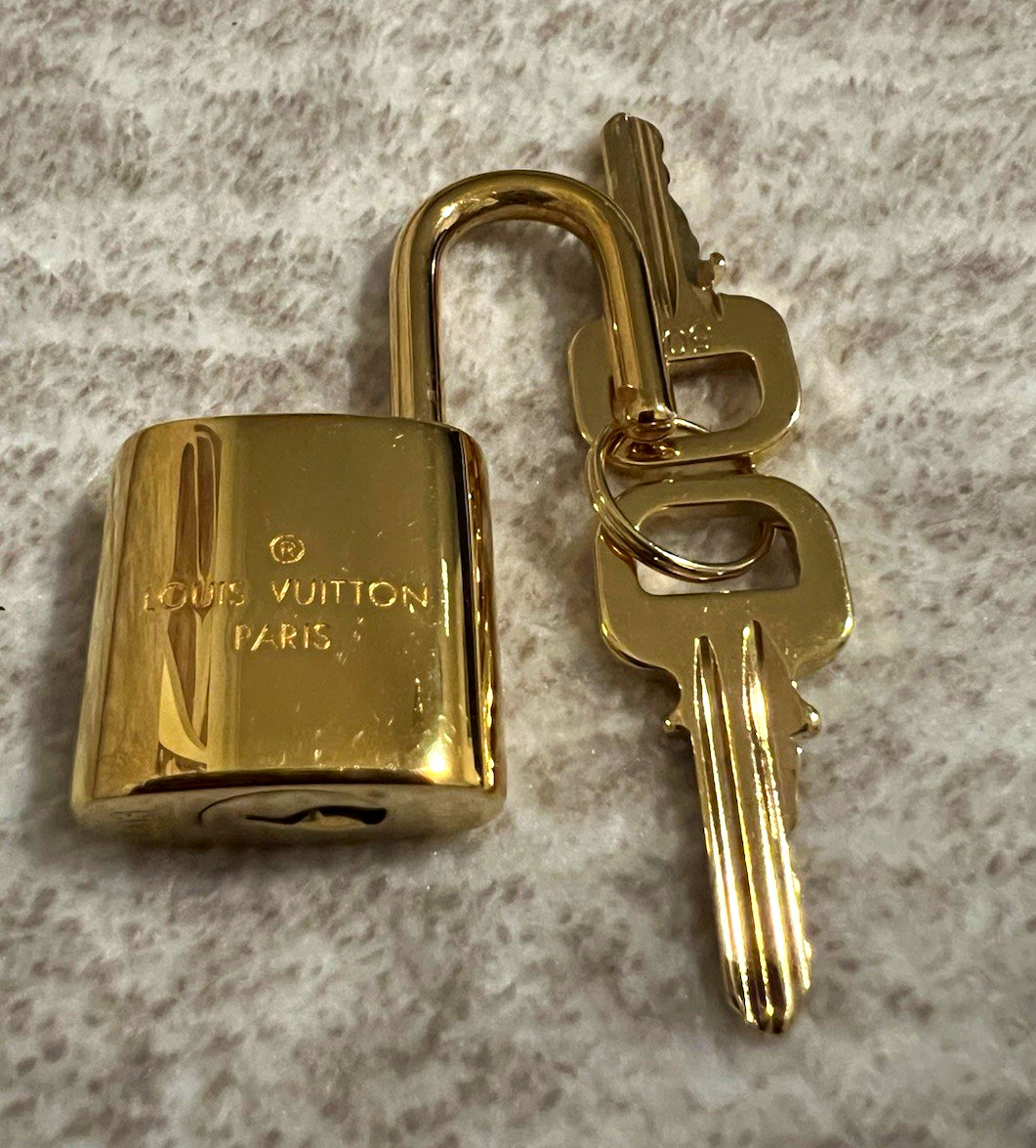 Authentic Louis Vuitton Paris Brass Gold Tone Padlock with Keys, Lock Code 503