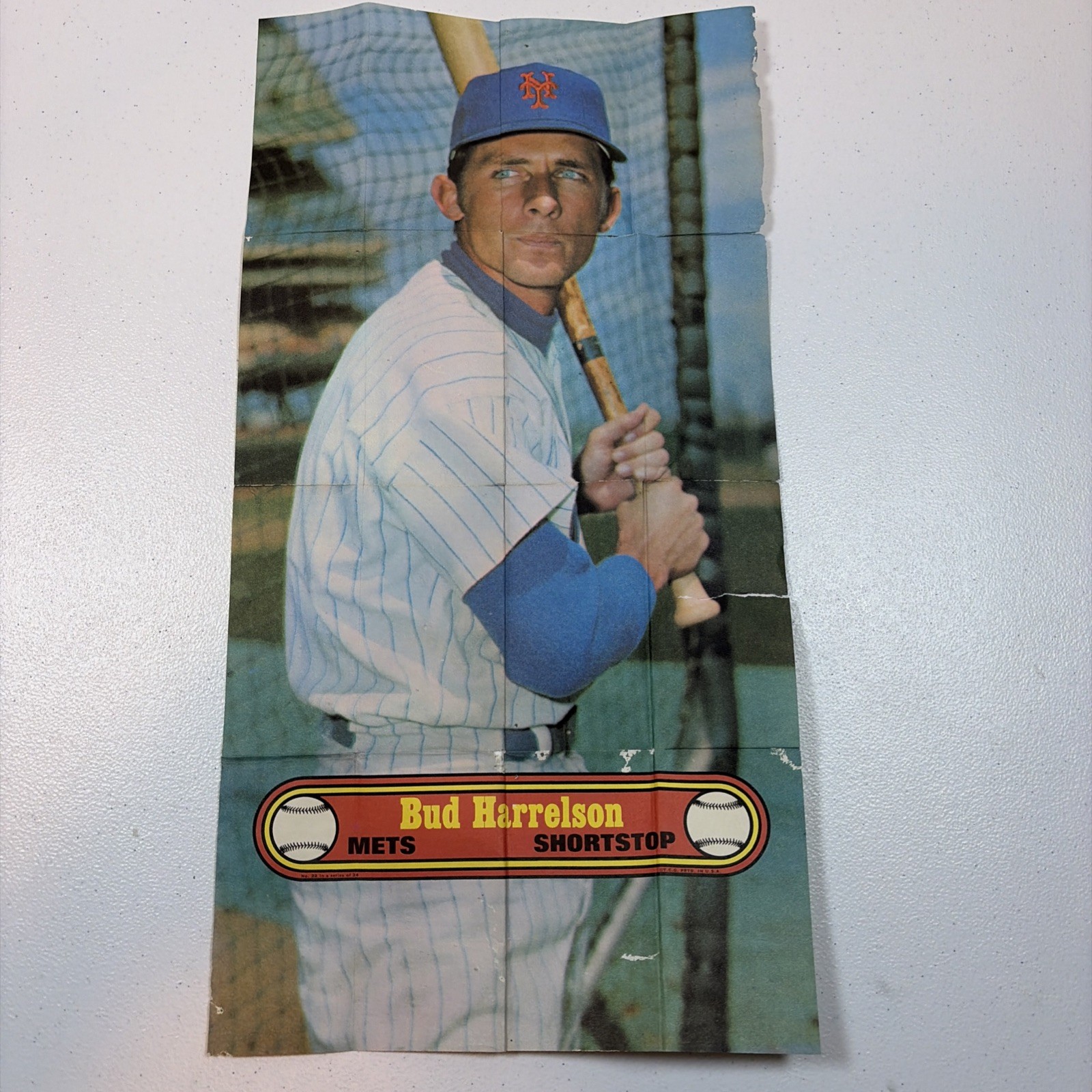 1972 Topps Baseball Poster #22 Bud Harrelson New York Mets Rare Vintage