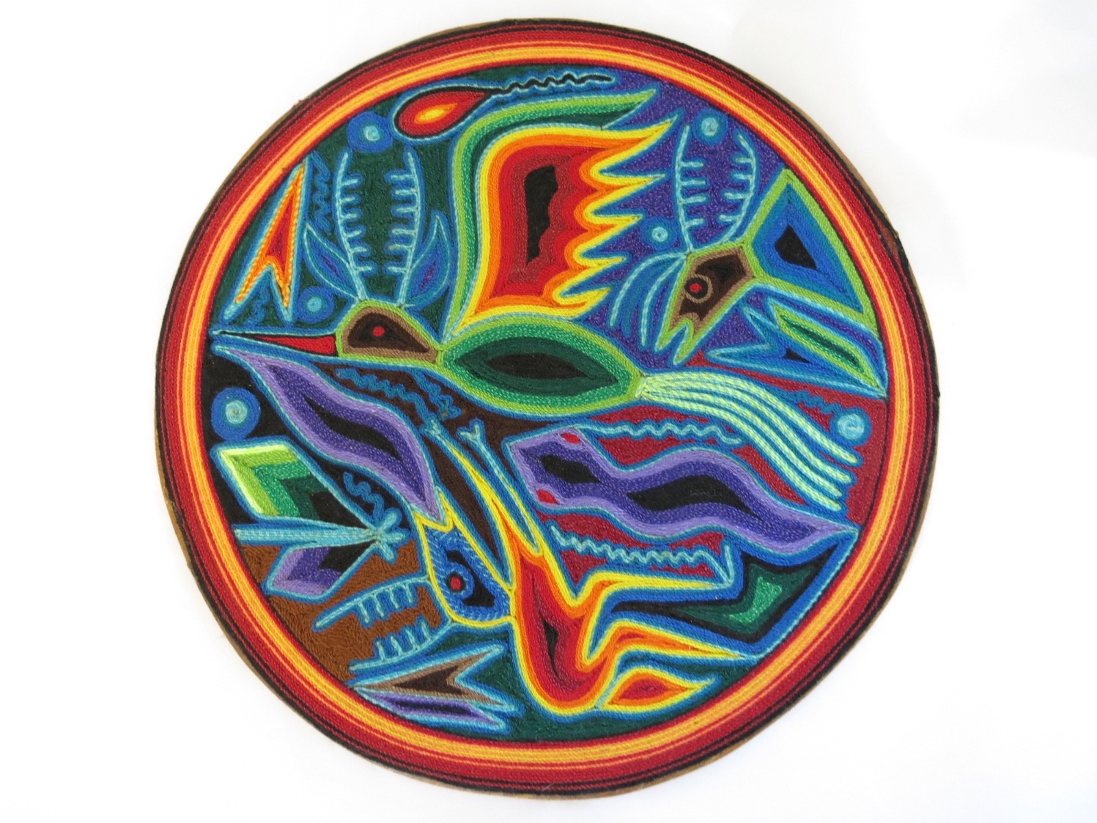 Huichol Handmade Mexican Folk Art Yarn Painting Board  HUMMINGBIRD Rare Signed