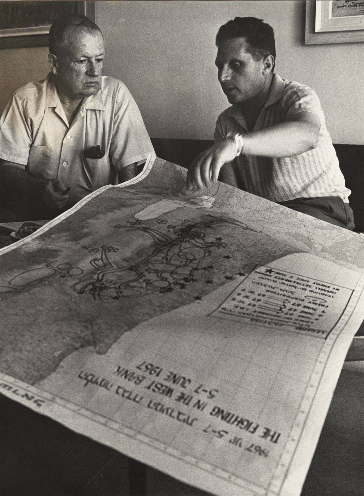 1967 S.L.A. Marshall Reviewing West Bank Map Photograph by MICHA BAR-AM