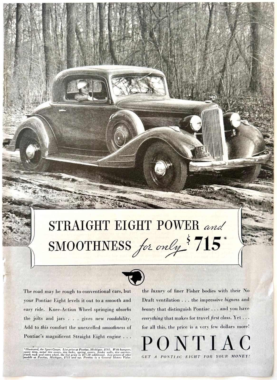 1934 Pontiac Eight Automobile Advertisement Vintage Classic Car Straight 8
