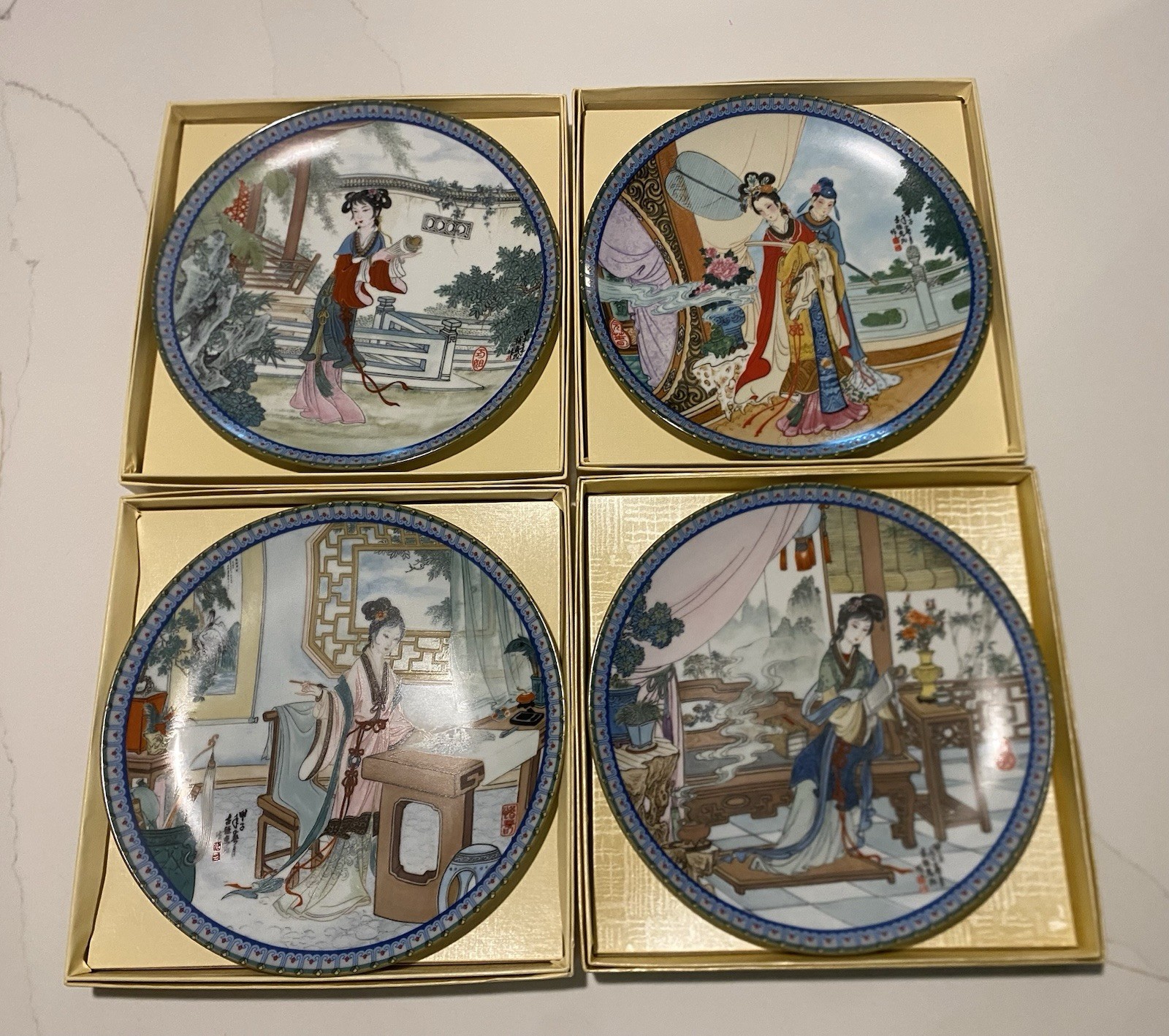 Imperial Jingdezhen Vintage ‘88 Plates Beauties Of Red Mansion Lot Of 4 Mint