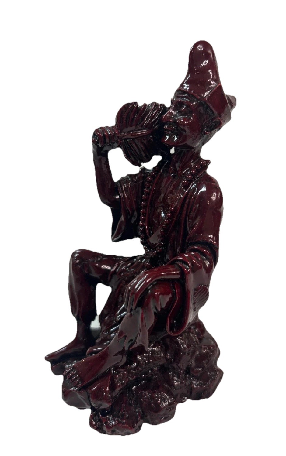 Vintage Asian Wiseman Cinnabar Sitting Red Resin Figurine Statue 6 1/2\