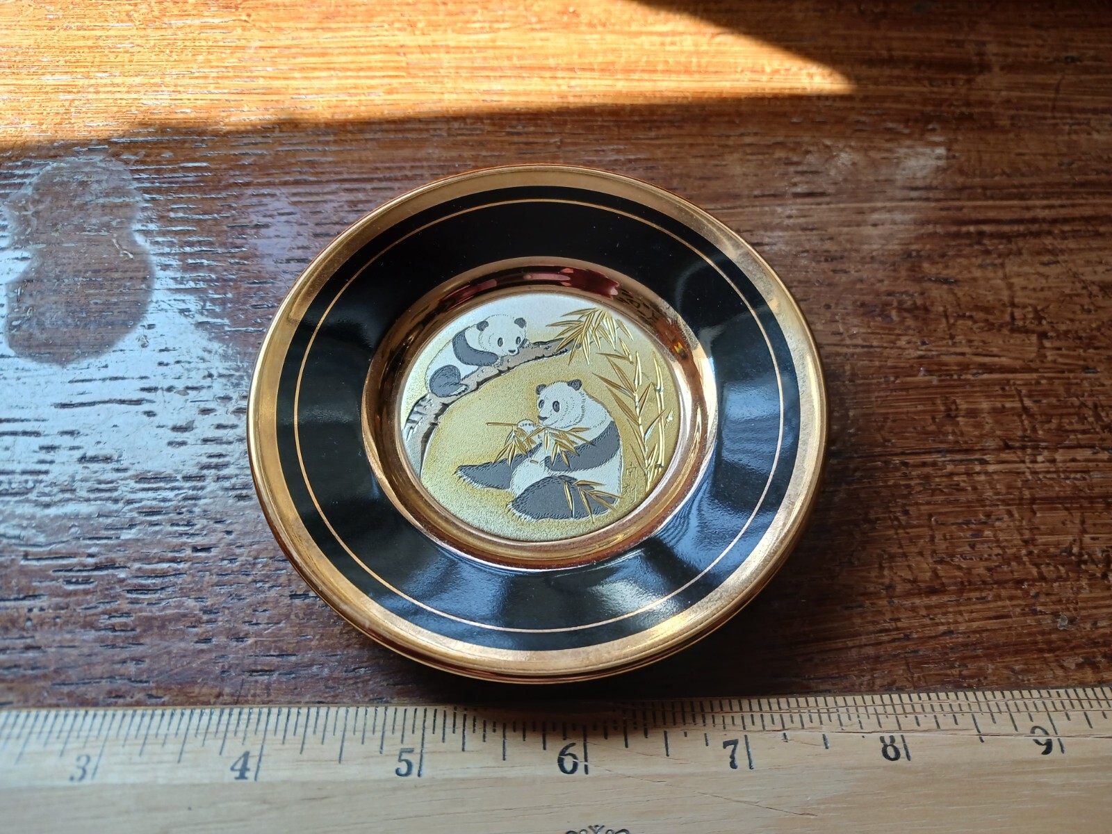 Art of Chokin Panda Plate Westland Co House of Copper 24k Gold - 4 inch dish