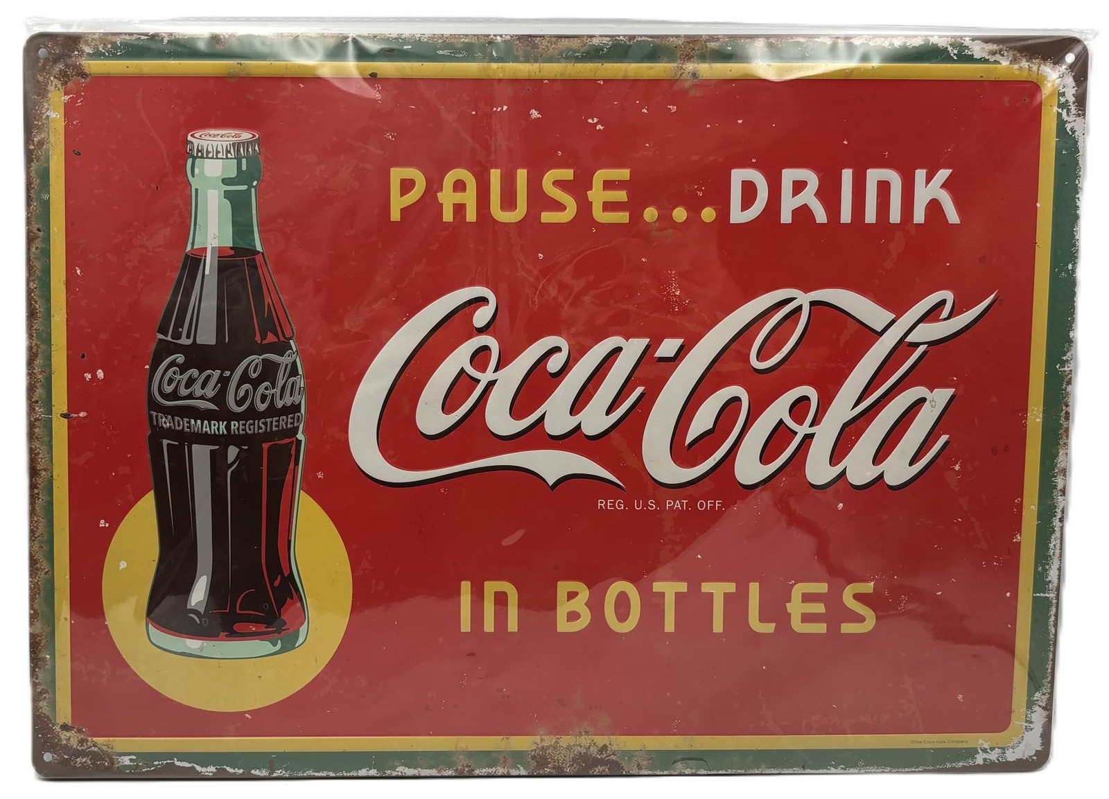 Coca-Cola Embossed Metal Sign Pause Drink Coca Cola Vintage Style Wall Decor