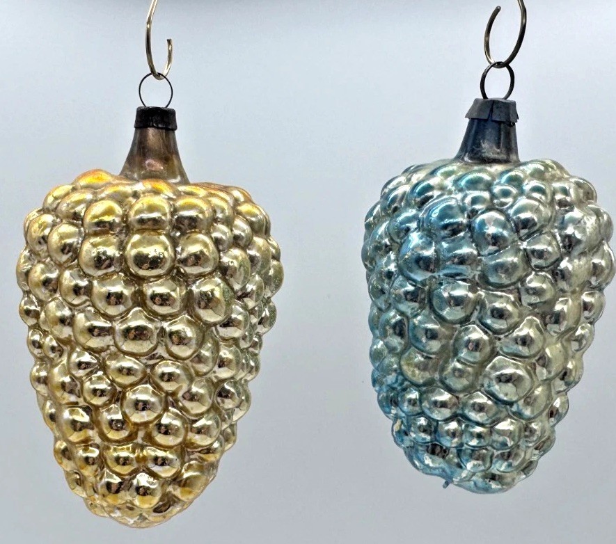 Antique German Mercury Glass Bumpy Grape Bunch Ornaments 3.5\ Antique German Mercury Glass Bumpy Grape Bunch Ornaments 3.5\