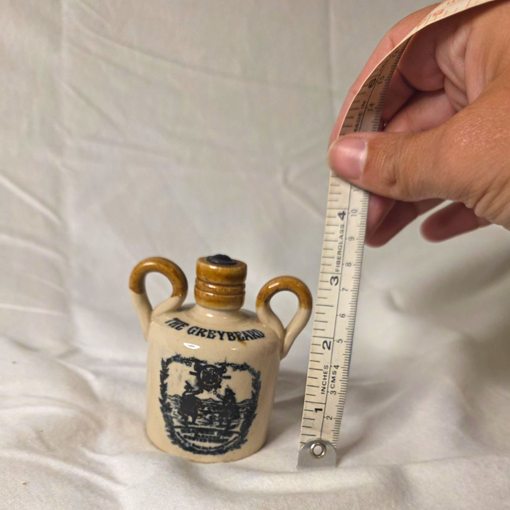 The Greybeard Mini Stoneware Distillery Advertising Bottle Jug, Beige Brown