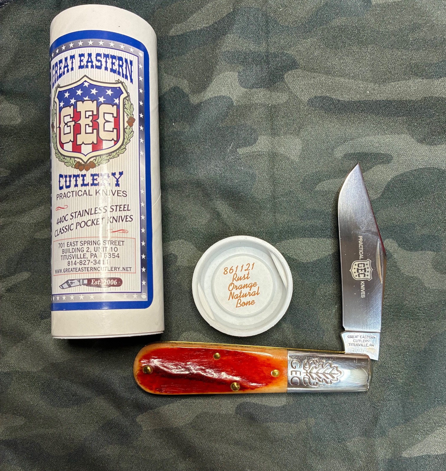 Great Eastern Cutlery 86 Rust Orange Natural Bone 861121 Barlow Knife GEC 2AB