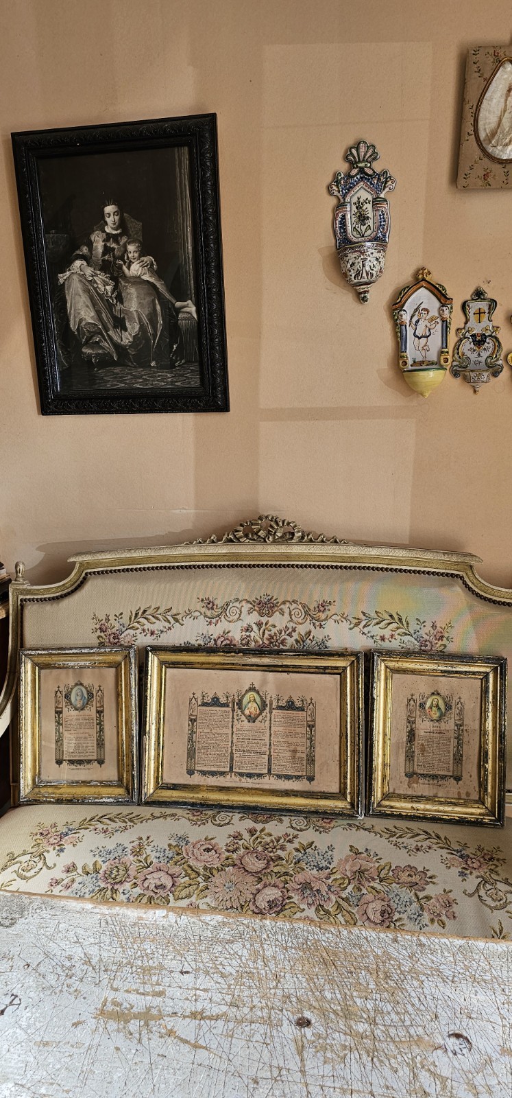 This is a complete matching set of three antique Catholic altar cards This is a complete matching set of three antique Catholic altar cards