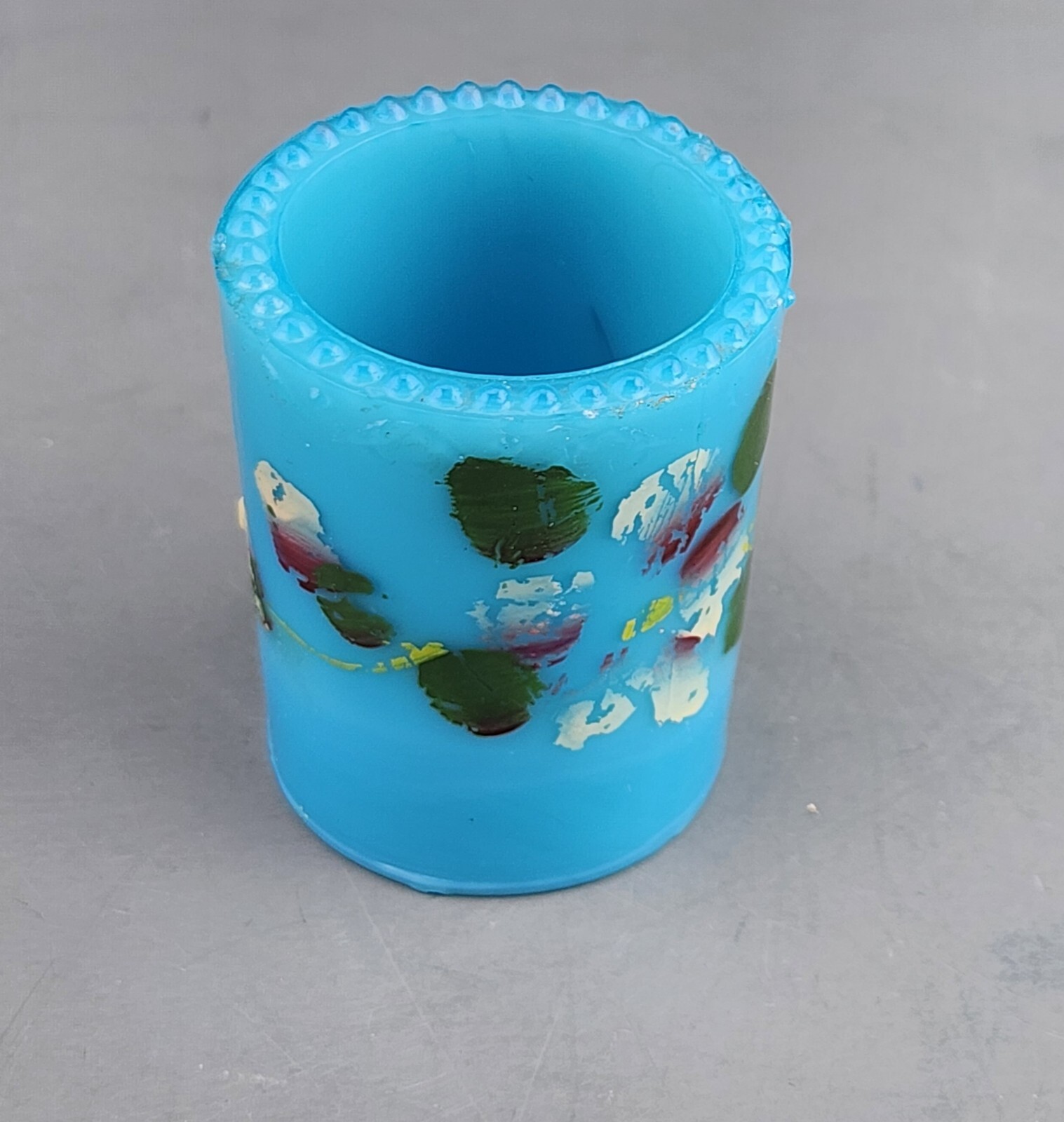Vintage Hand Painted Blue Custard Glass Toothpick Holder 2 Vintage Hand Painted Blue Custard Glass Toothpick Holder 2