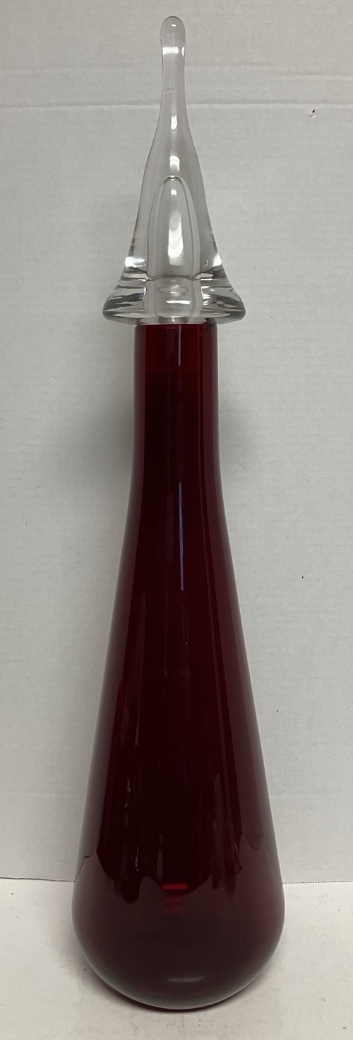 Viking Epic Ruby Red Glass Decanter w Witch Hat Stopper 24” Bottle MCM