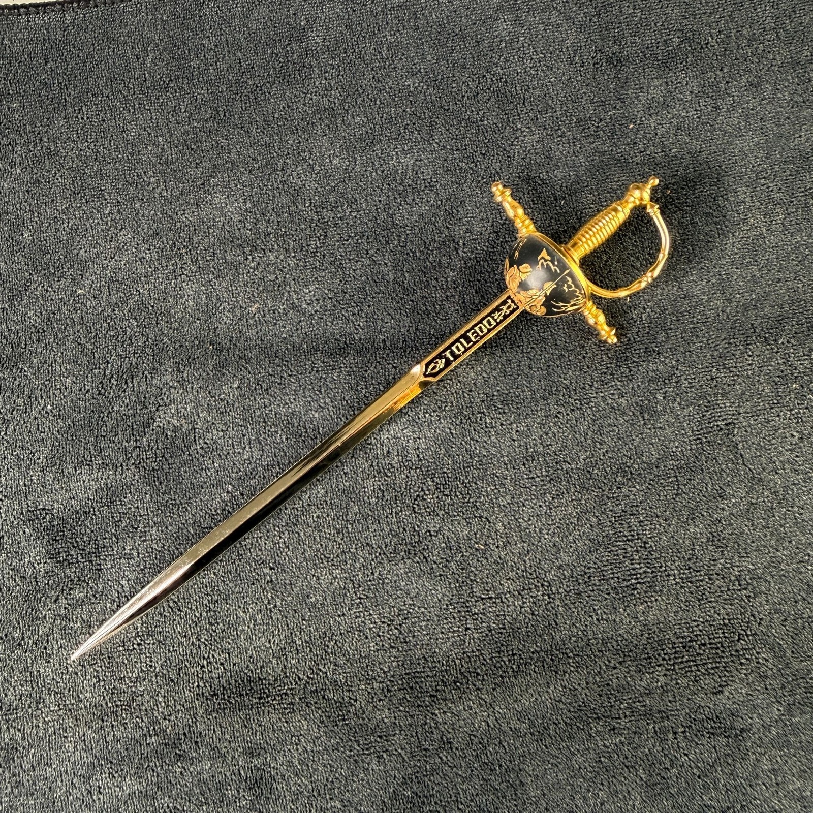 Vintage Toledo Miniature Rapier Sword Letter Opener Conquistador Black Gold Vintage Toledo Miniature Rapier Sword Letter Opener Conquistador Black Gold