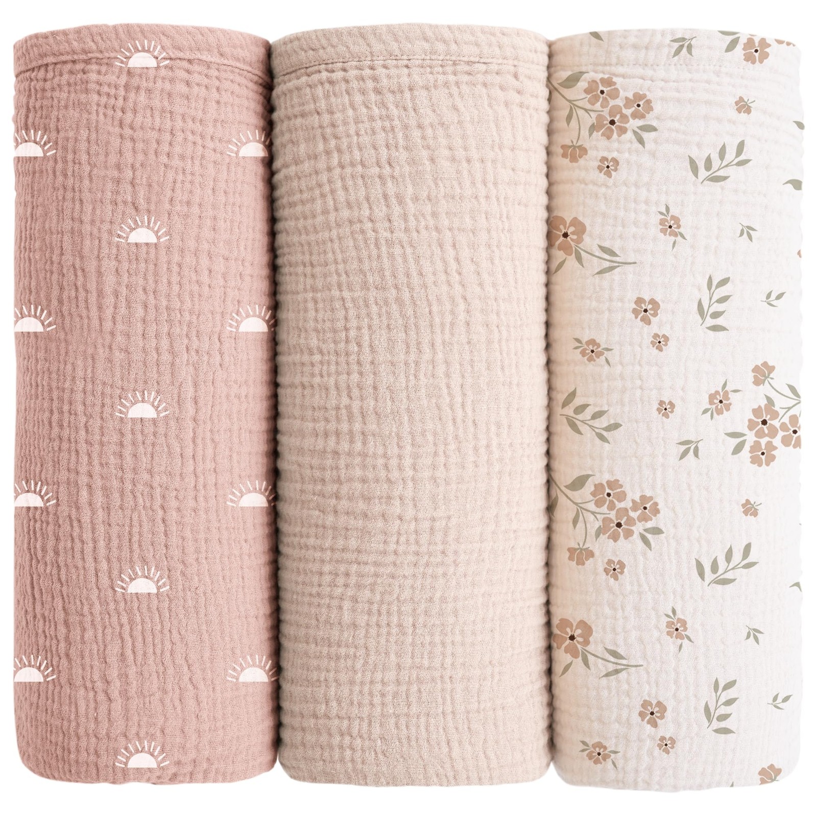 Konssy Muslin Swaddle Blankets for 47 inches x 47 inches, Peach Blossom Sun