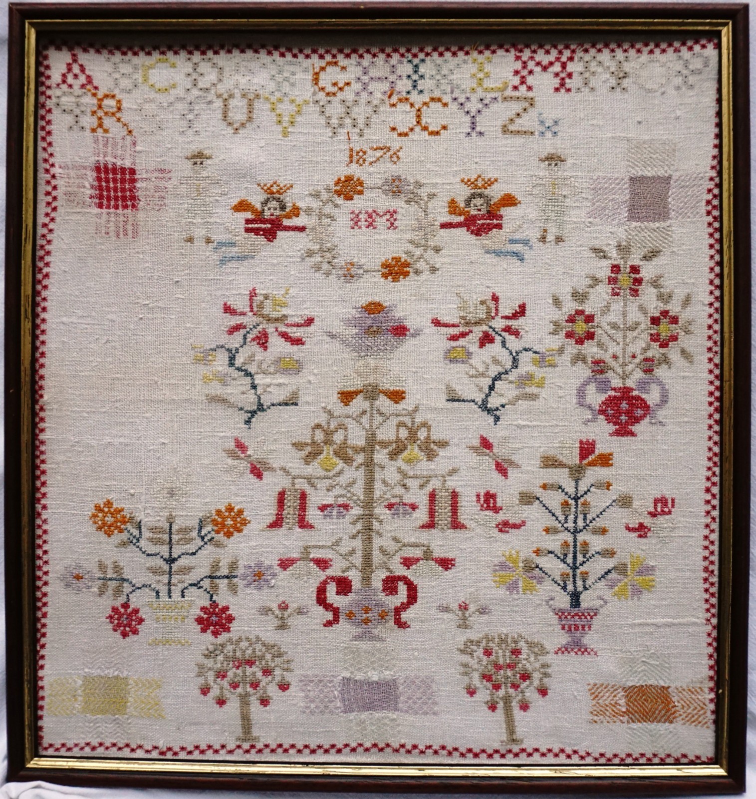 ALMOST FINISHED MID 19TH CENTURY DUTCH? MOTIF SAMPLER INITIALLED I.M - 1876