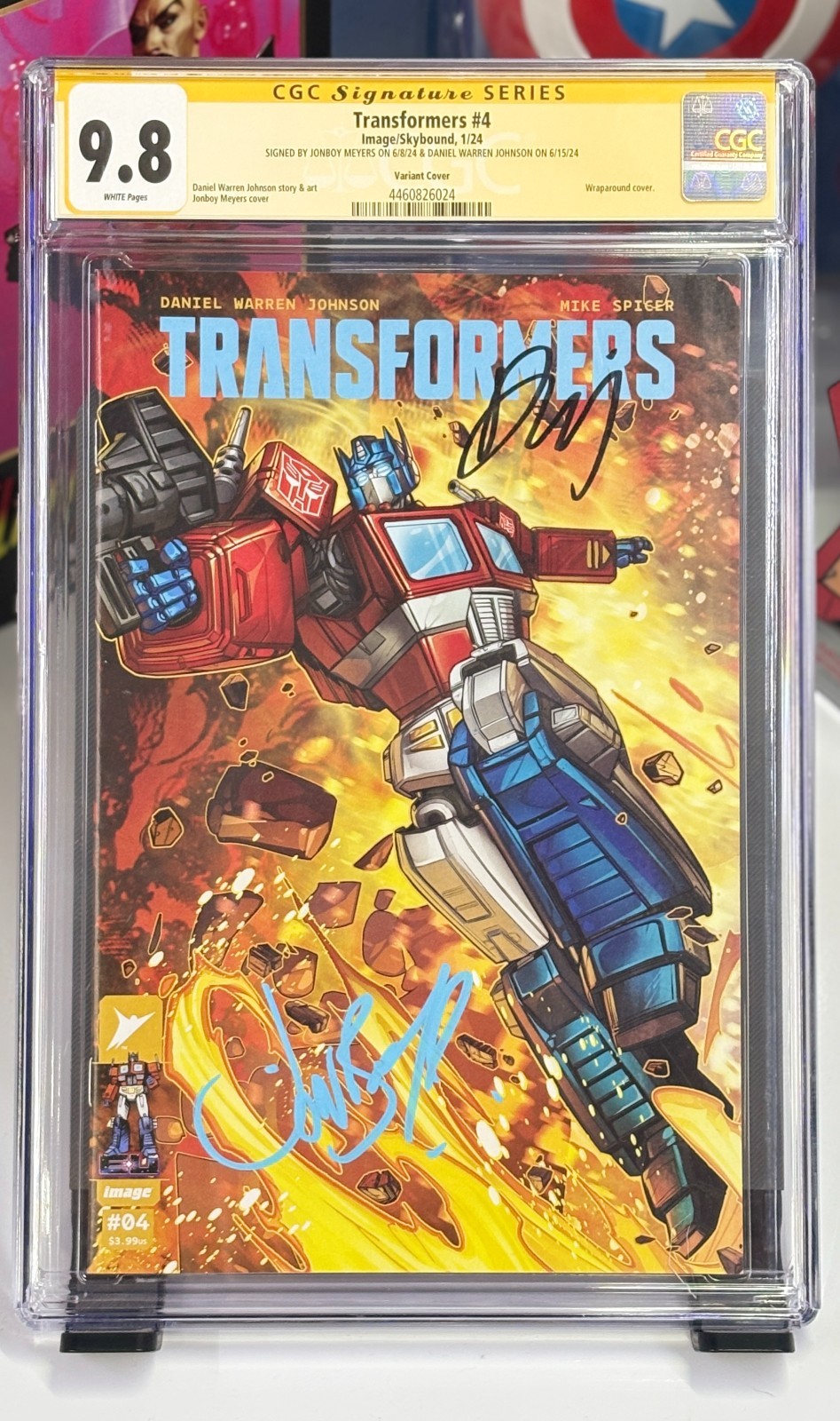 Transformers #4B CGC 9.8 SS 2x Sigs Jonboy Meyers & Daniel Warren Johnson
