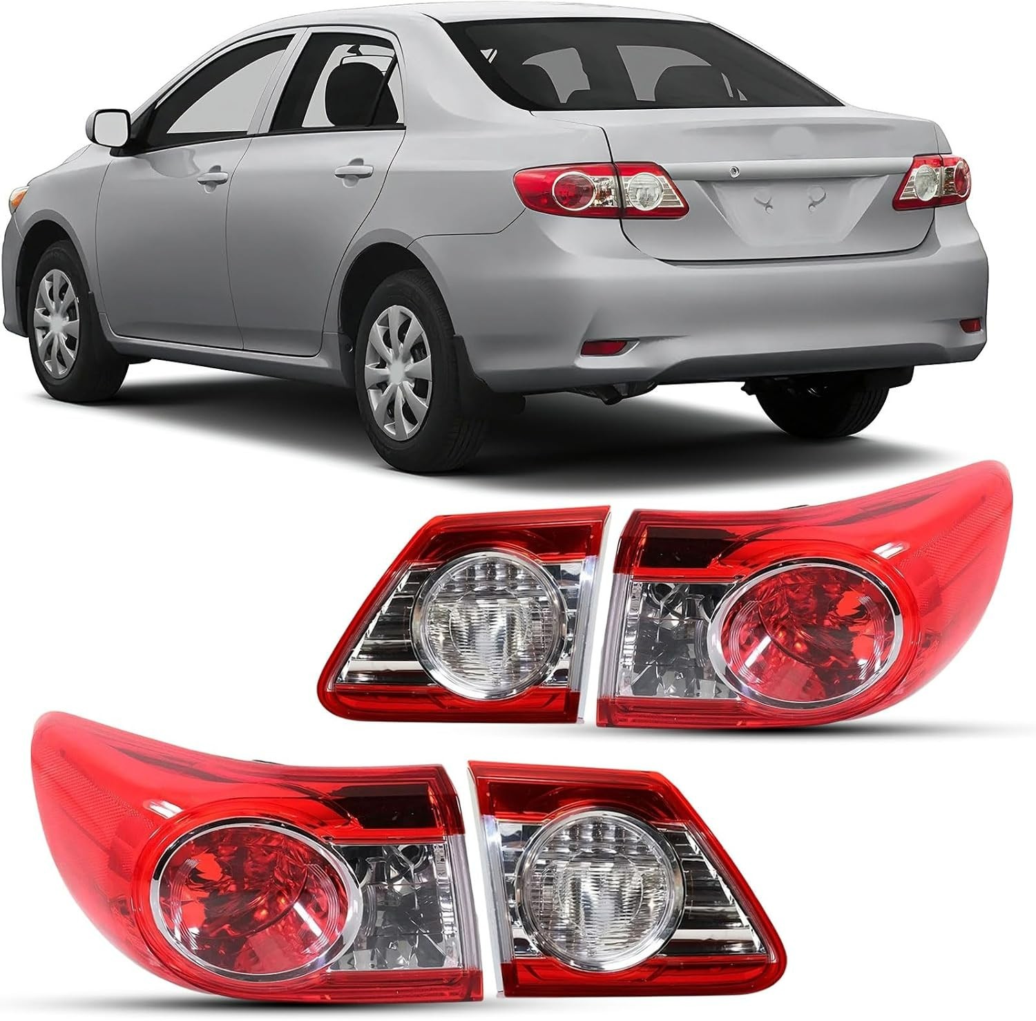 4Pcs Outer+Inner Taillights Housing for 2011-2013 Toyota Corolla Rear Lamps 4Pcs Outer+Inner Taillights Housing for 2011-2013 Toyota Corolla Rear Lamps