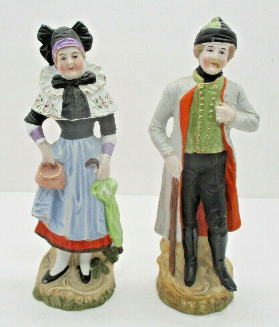 Pair of Vintage Bisque Porcelain People Figurines Marked 1986