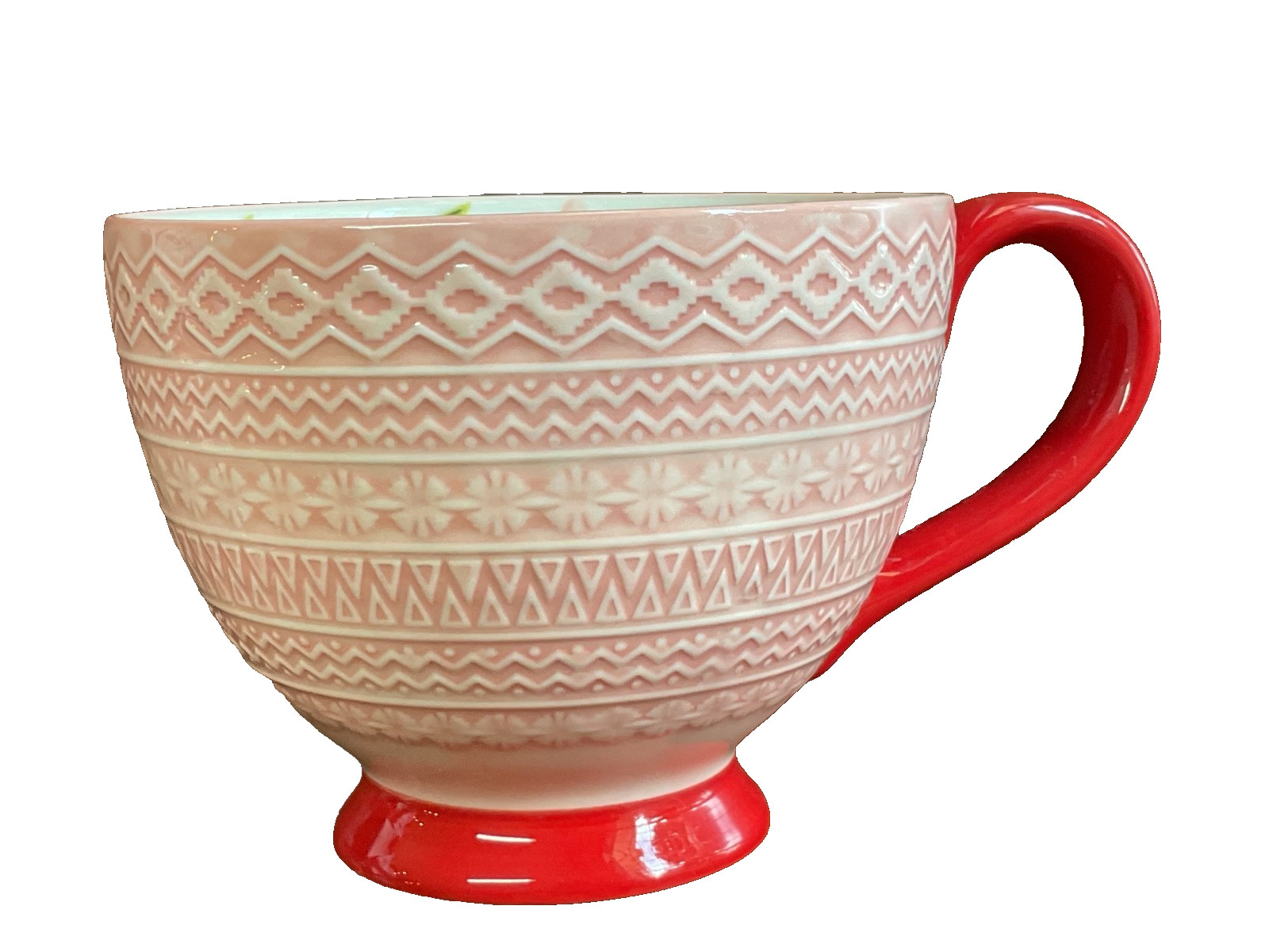 POTTERS STUDIO  FLOWERS  PINK WITH RED HANDLE NWT