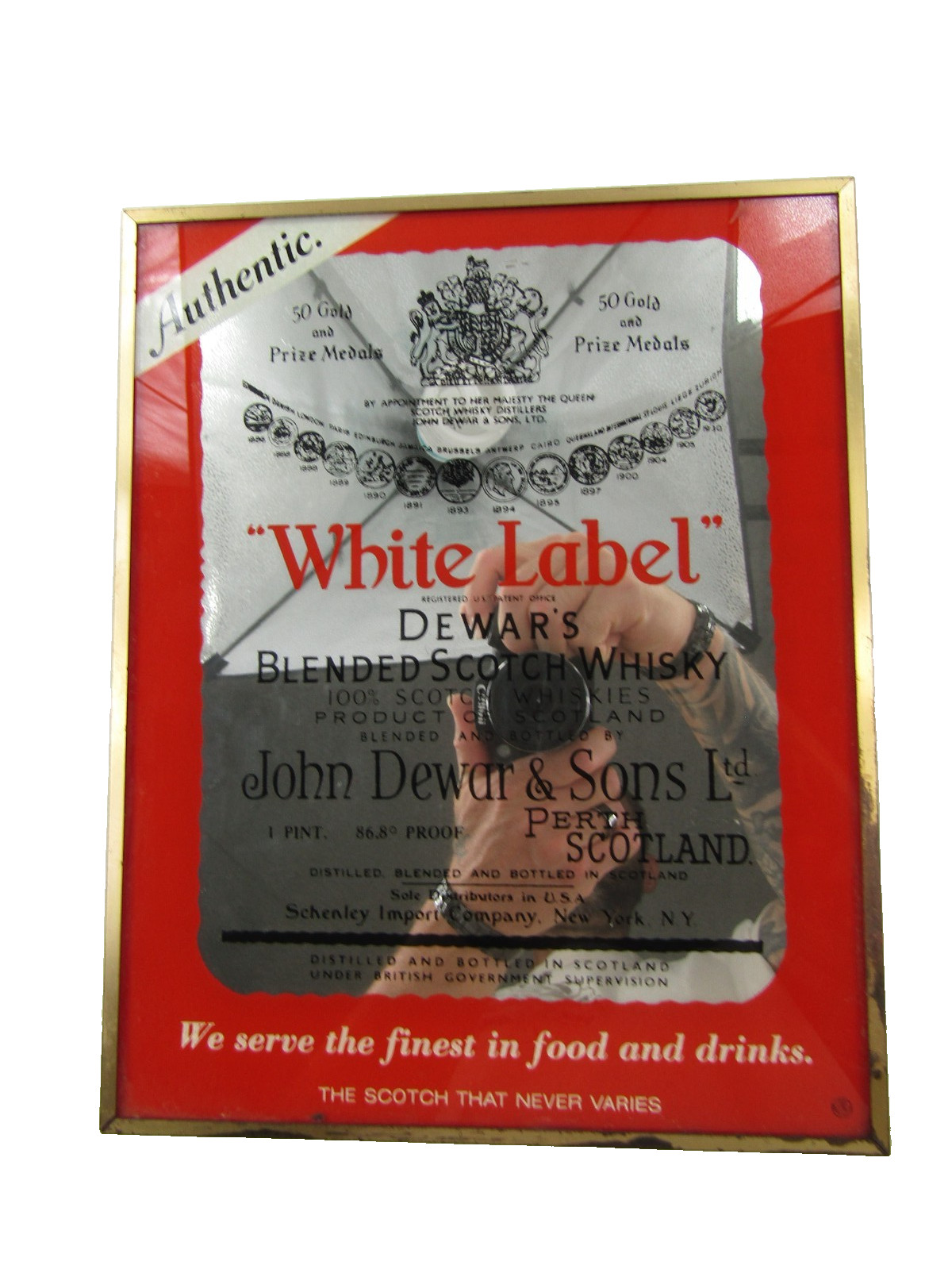 VTG White Label Dewars Scotch Whiskey Small Mirror Sign Bar Mancave Liquor Promo