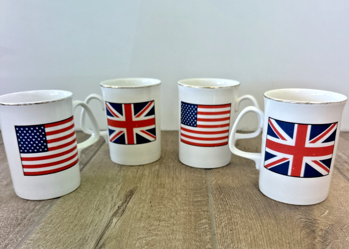 Coffee Mugs 4 Sheltonian China Cups Union Jack And American Flag Double Sided Coffee Mugs 4 Sheltonian China Cups Union Jack And American Flag Double Sided