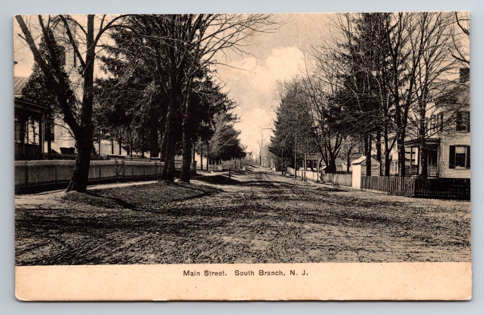 NJ, South Branch, Main Street, Homes, Dirt Road, Vintage Postcard
