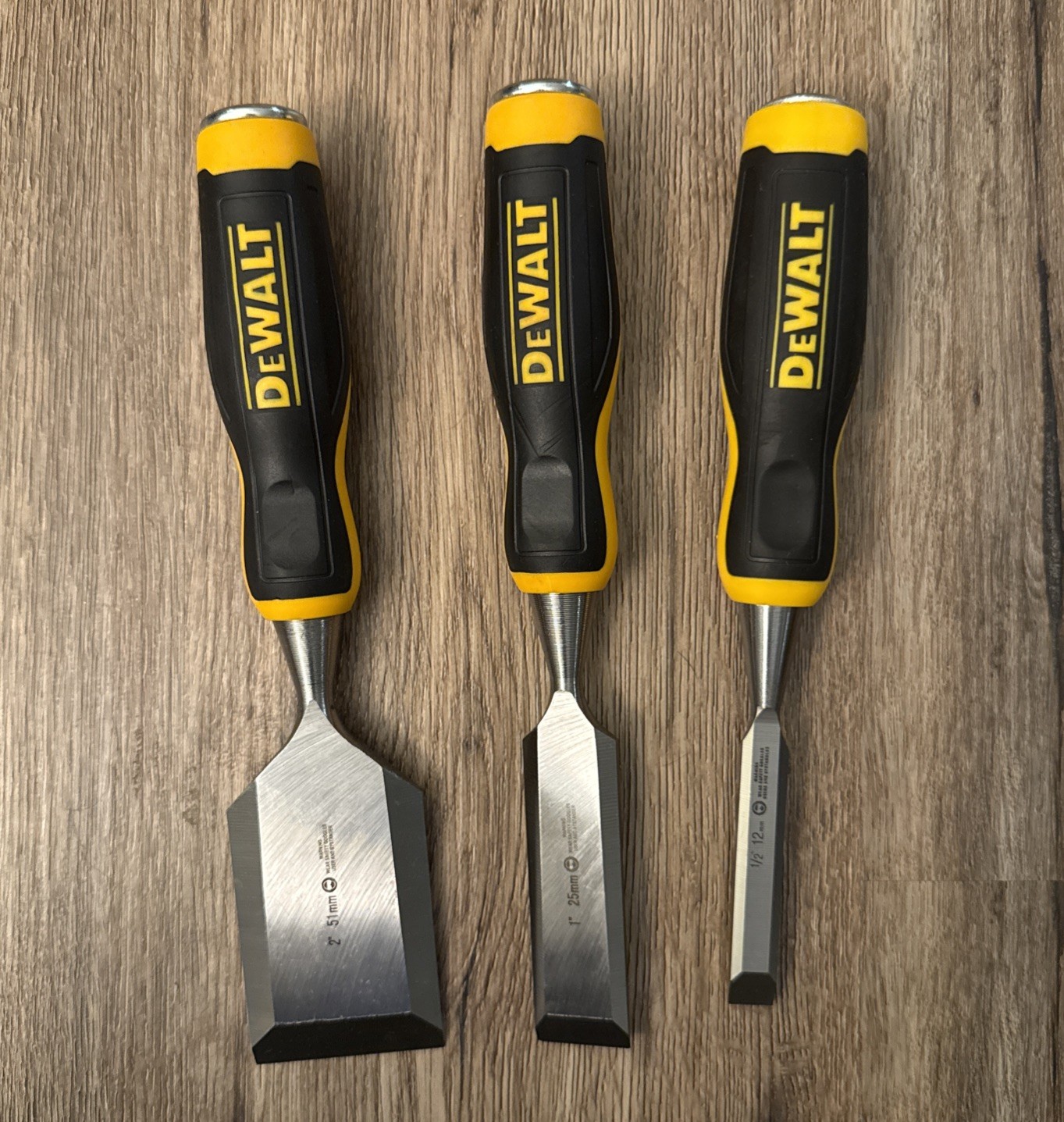 Dewalt PRO Wood Chisels, Custom 3pc Set (2” - 1” - 1/2”) — brand NEW