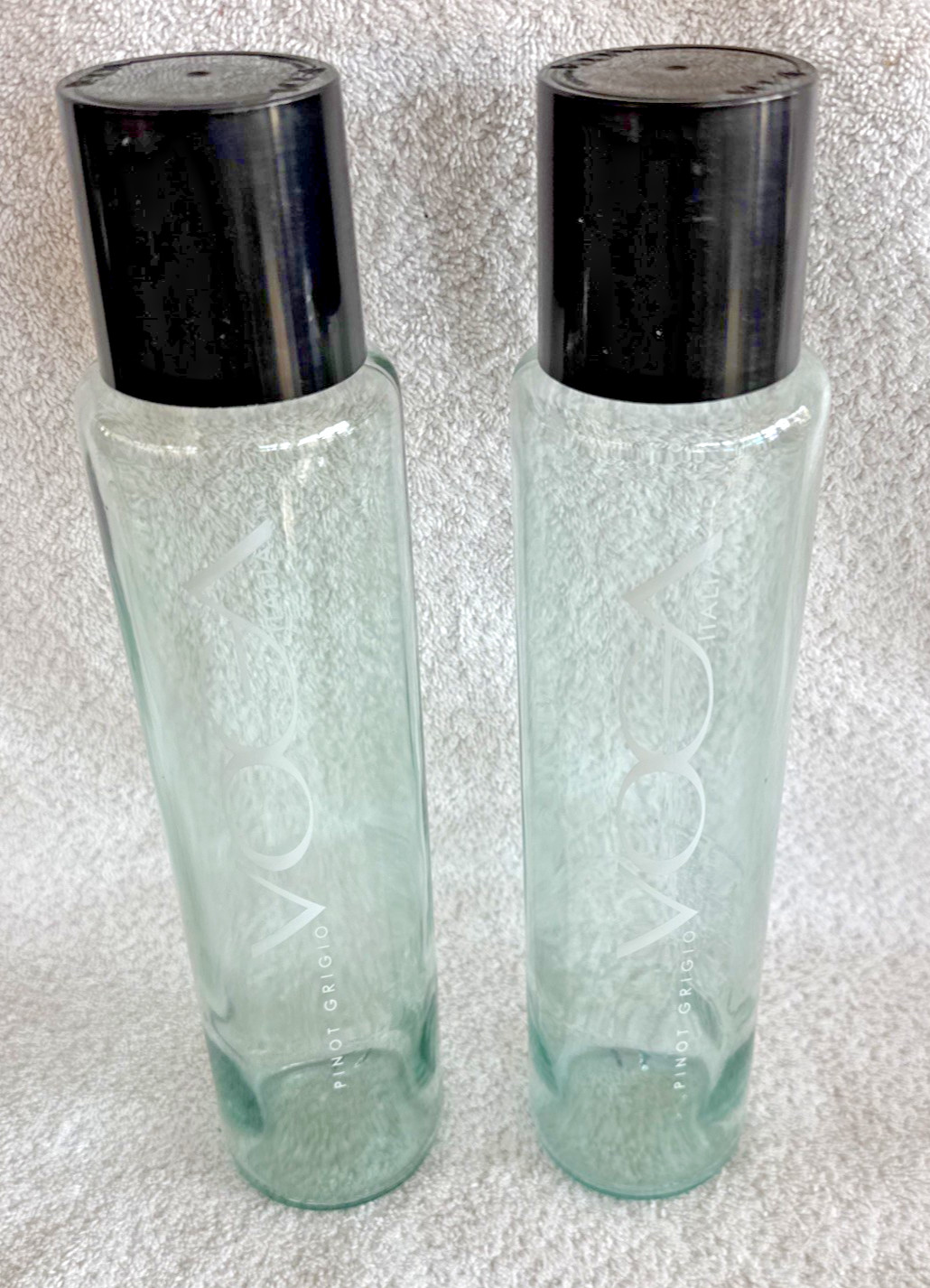 2 - Official Voga Italiana Pinot Grigio 750ML Clear Screw Cap Empty Bottles Pair