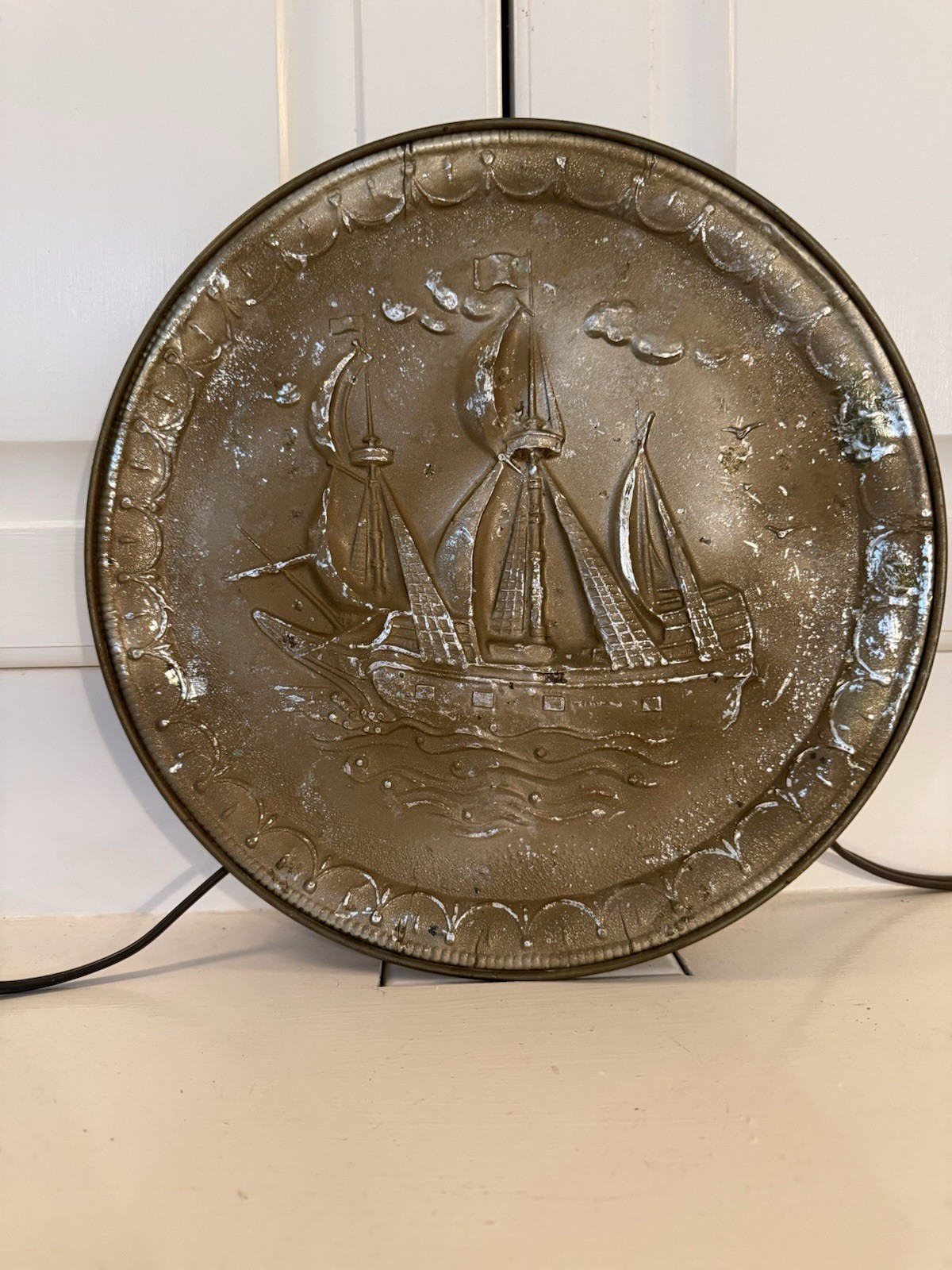 Vintage Dunkirk Biscuits Embossed Metal Nautical Sailing Ship Wall Plaque Plate