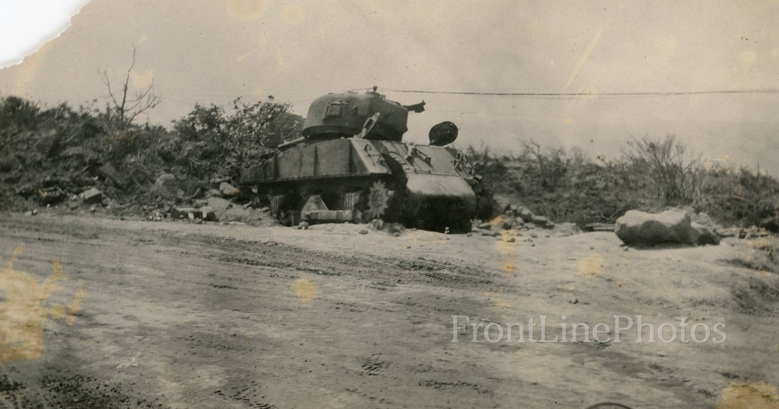 WWII US Sherman Tank Knocked Out by Japanese Troops photo - Battle of Iwo Jima
