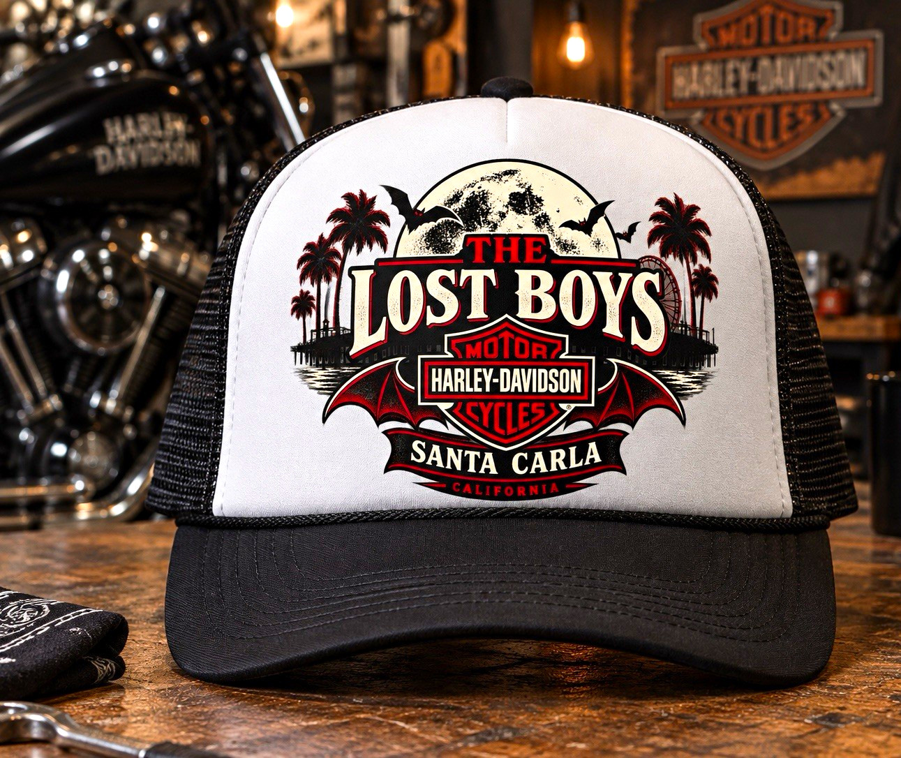 Harley-Davidson The Lost Boys Santa Carla California Black/White Trucker Hat