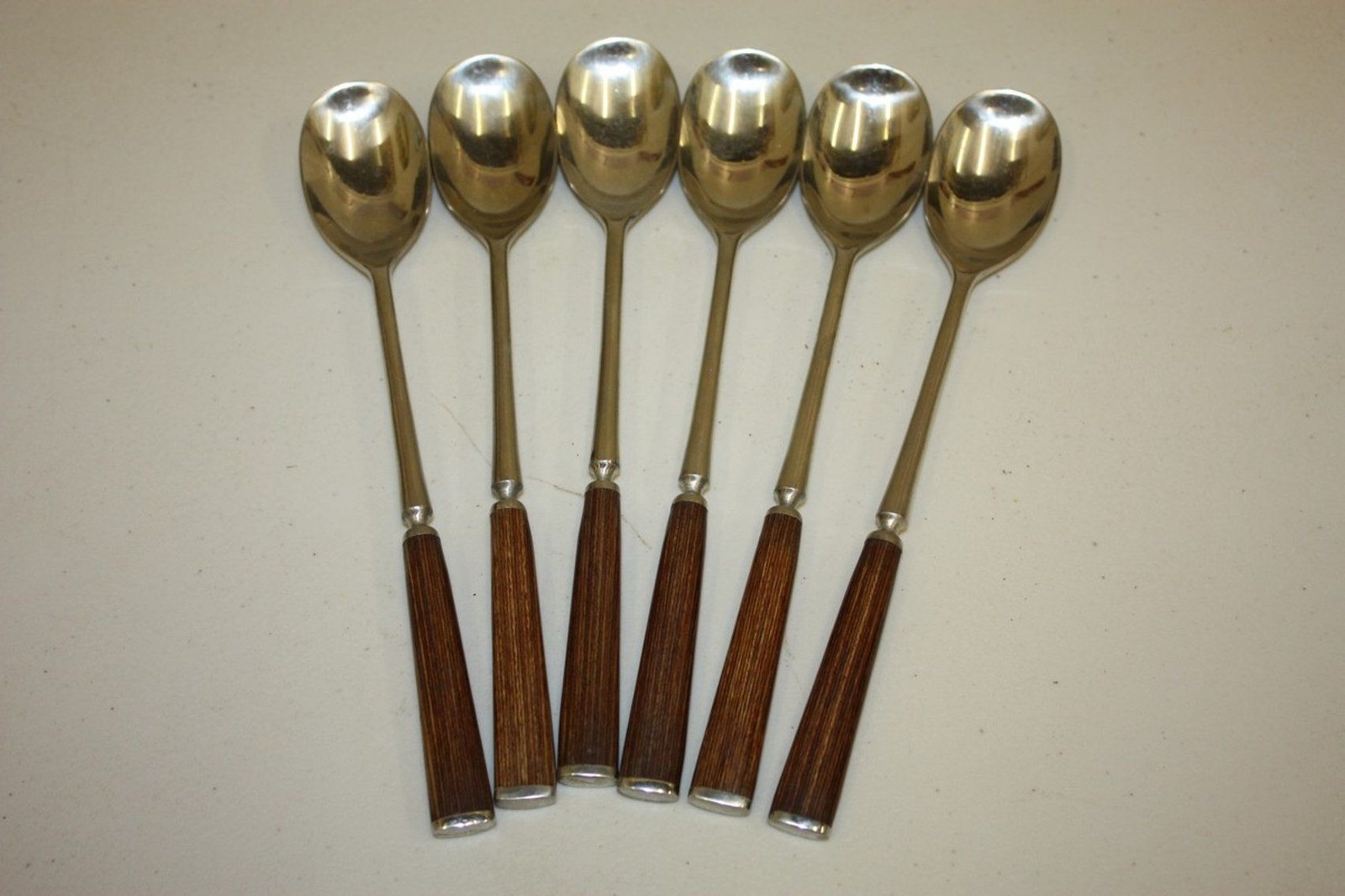 Vintage 1960s MCM Dansk Stainless Soup Spoons 6pc Teak Handles Jens Quistgaard