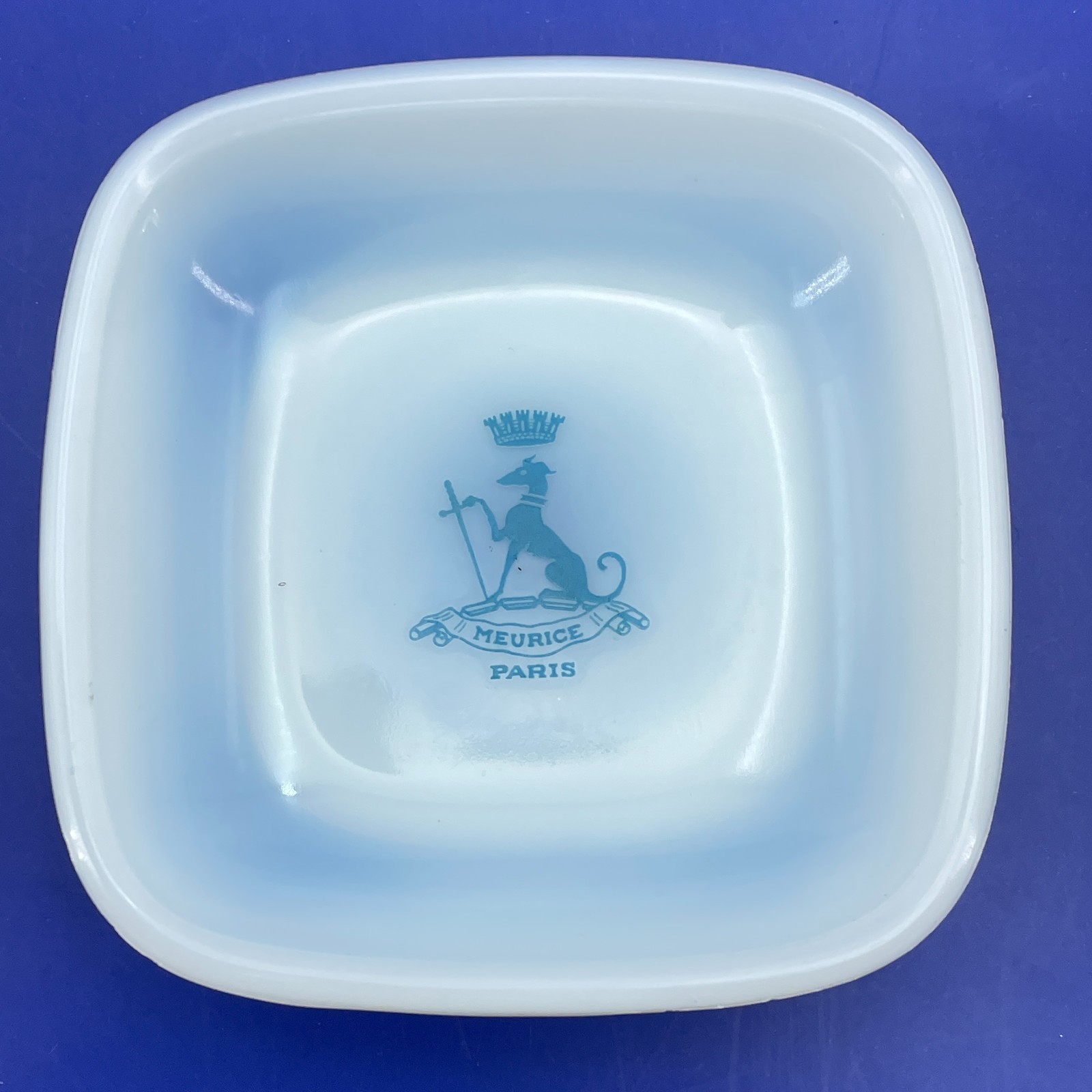 MEURICE Paris OPALEX Soap Dish Milk Glass Ring of Fire 4x4 MCM Vintage France