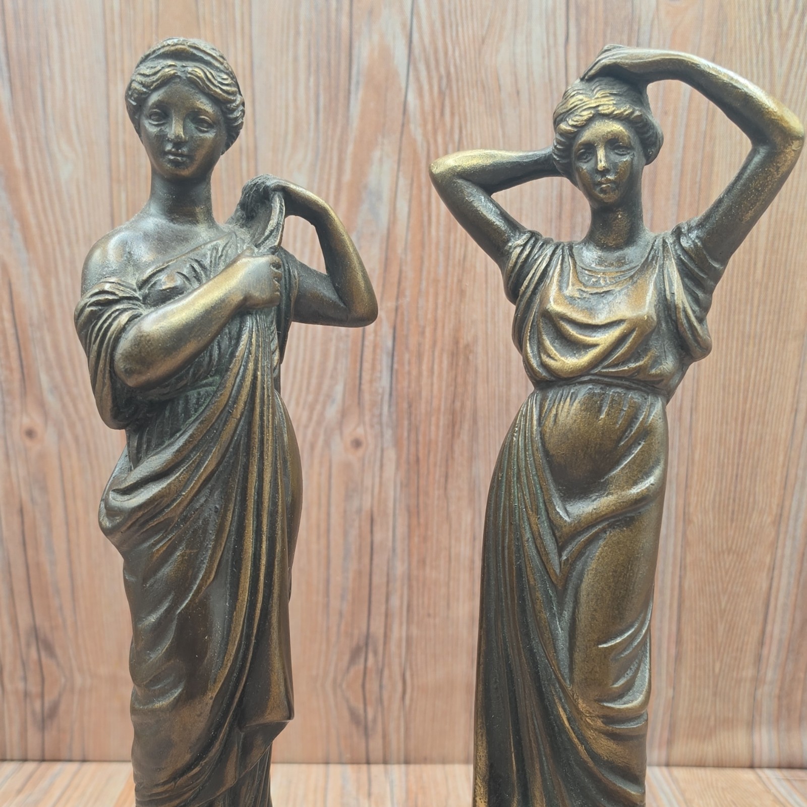 Vintage Set of 2 Clay Greco Women Figurines Bronze Metallic Finish Statues