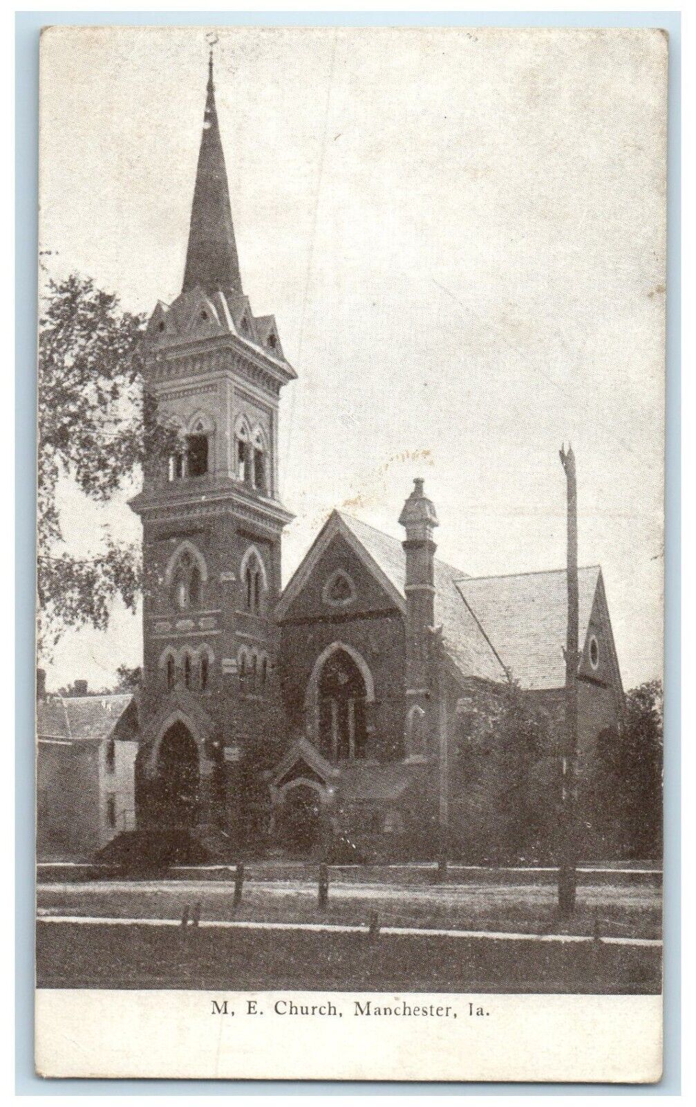 1909 ME Church Exterior Building Road Manchester Iowa Vintage Antique Postcard