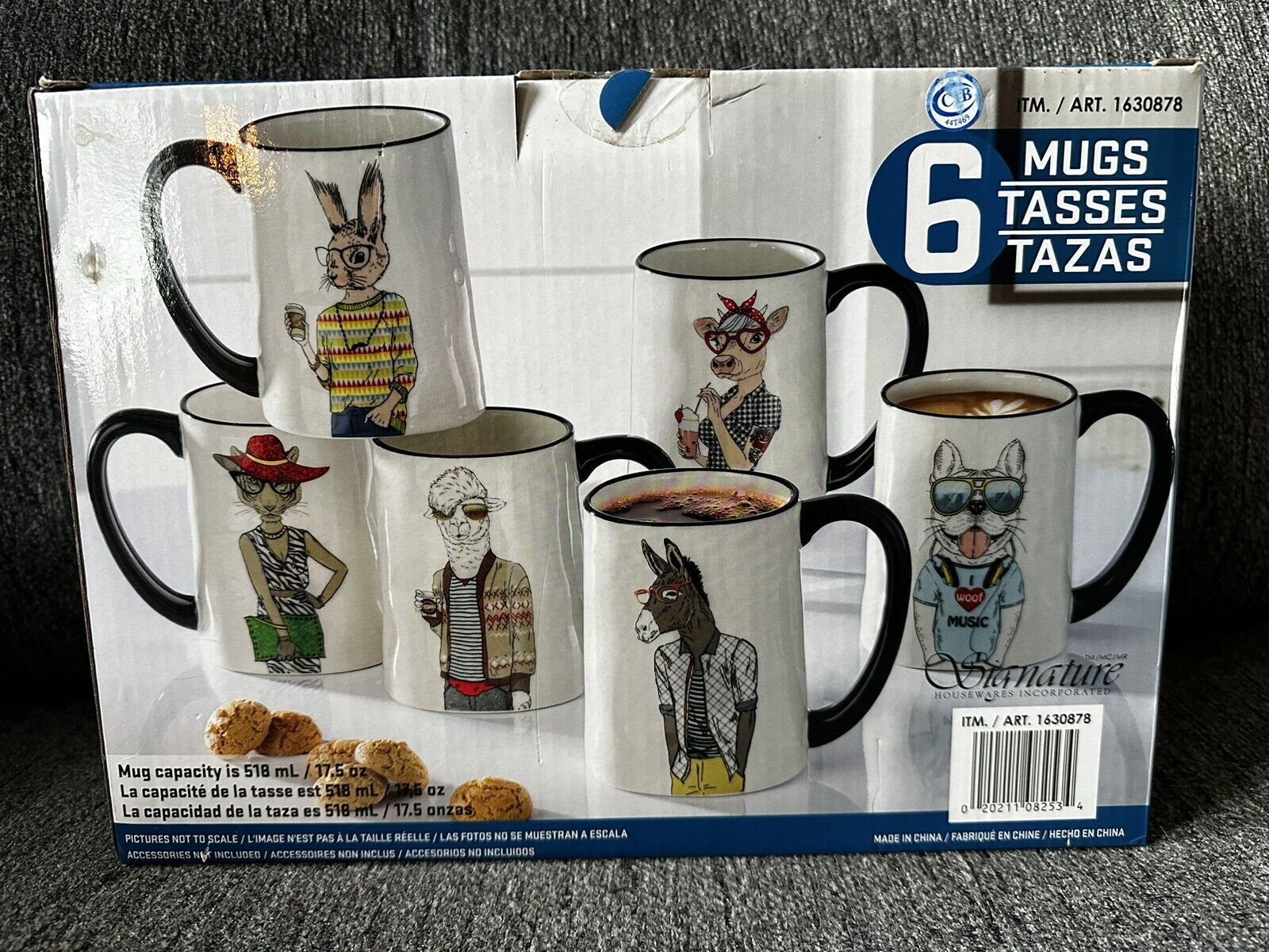 Hipster Animal Dressed Mugs Cups 17.5oz Signature Housewares Inc. Set of 6 ~ NIB