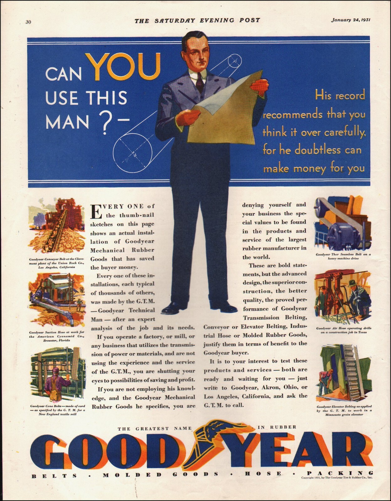 1931 Vintage ad Goodyear Mechanical rubber goods services retro   RARE