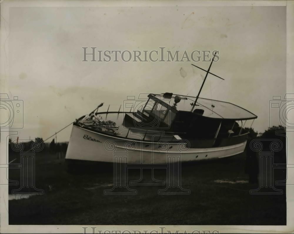 1938 Press Photo West Hampton yacht swept indland by large storm along NY