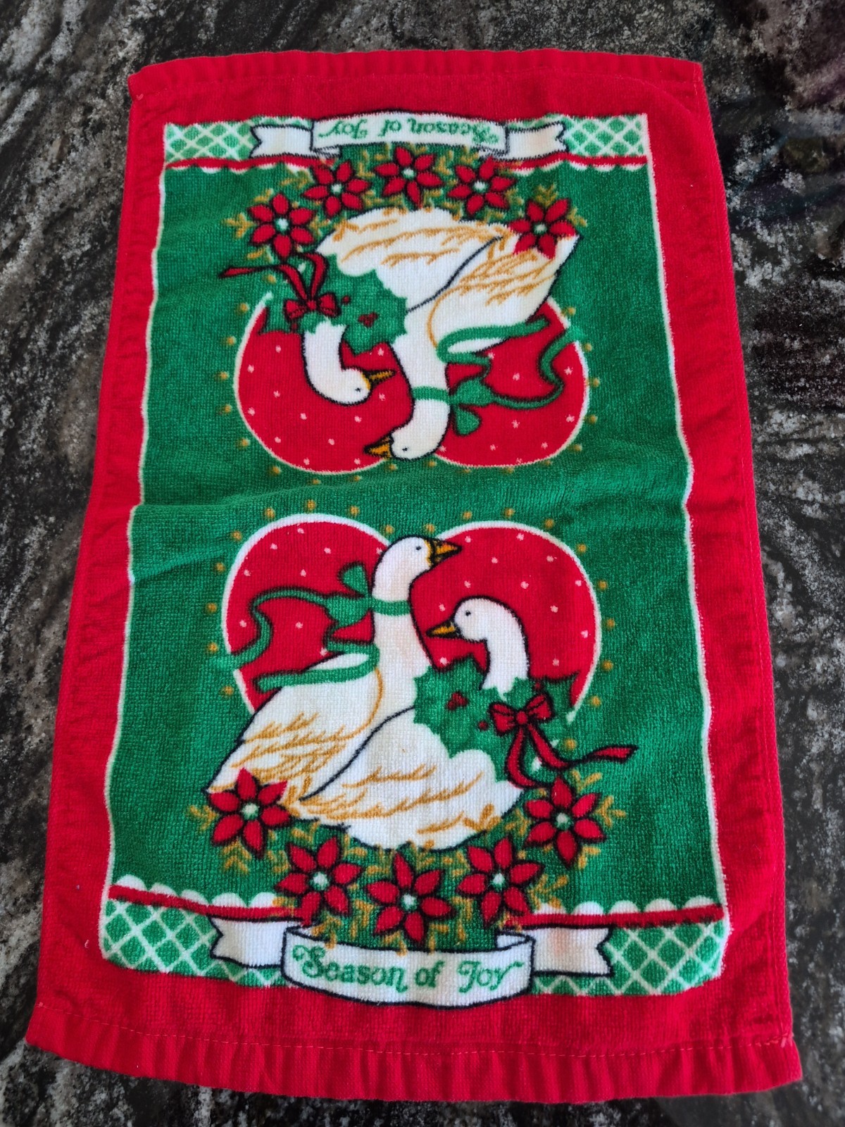 Vtg Franco Christmas Goose Kitchen Towel Season Of Joy 90s Country Christmas 